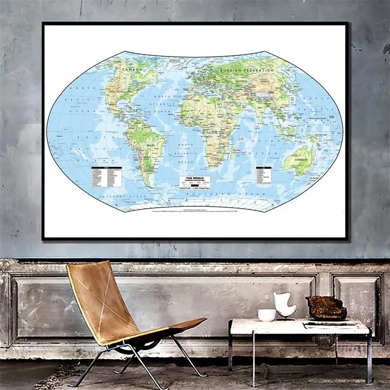Pasaulio Žemėlapyje Siena Lipdukas 225*150cm Jokio blukimo Didelis Pasaulio Žemėlapis, Be Nacionalinės Vėliavos Drobės Plakatas, Kultūros ir Švietimo