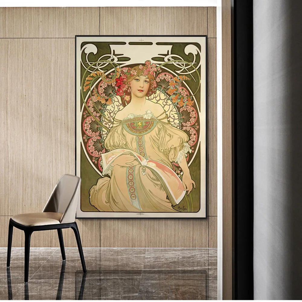 Alphonse Mucha Derliaus Drobė Menas, Plakatų Ir grafikos Art Nouveau stiliaus Moteris Drobė Paveikslų Ant Sienos Menas Nuotraukas Kambarį