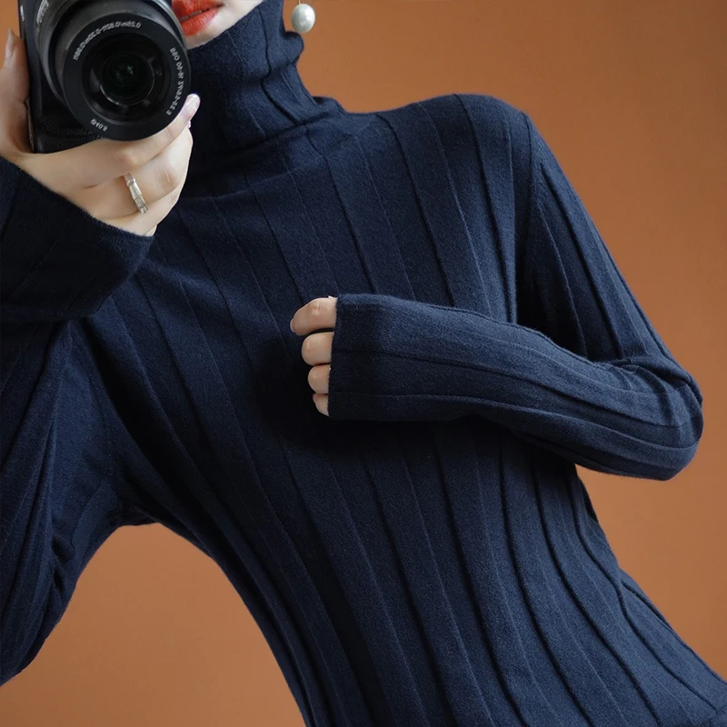 Gryna vilna krūva apykaklės megztinis moterims aukšto kaklo megztinis trumpas, plonas skirsnio slim dugno megztinis 20 naujų rudenį ir žiemą