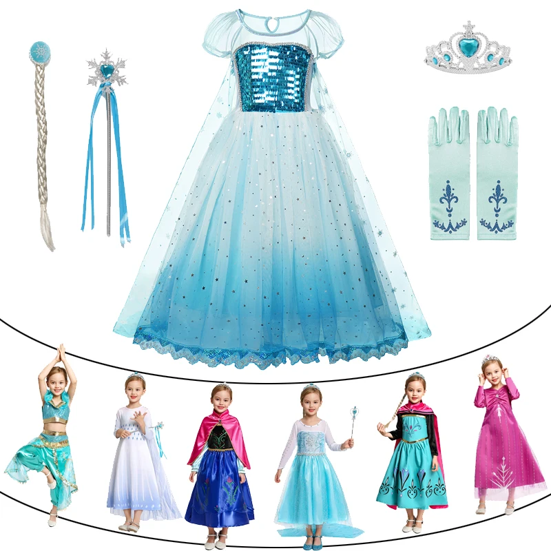 Mergina Elsa Anna Princesė Dress Cosplay Mermaid Dress UP 
