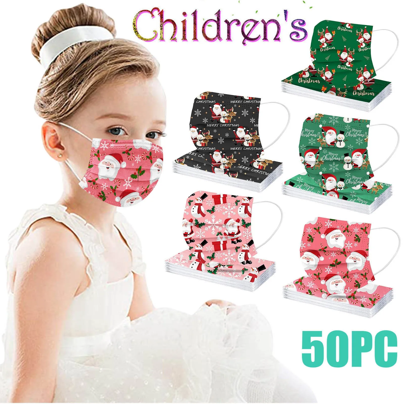 50PC Kalėdų Kaukė Vienkartinės Veido Kaukės Vaikų Apsaugos Masque Enfant Jetable Mascarillas Higienicas Homologadas 2021