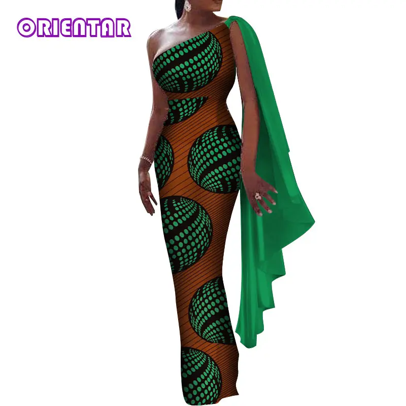 Afrikos Suknelės Moterims Afrikos Spausdinti Medvilnės Ankara Suknelės su Skara Ponios Vienos Pečių Šalies Ankara Suknelė WY4966