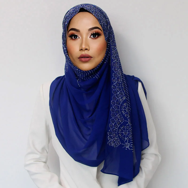 2019 Moterų diaomd šalikas bangos forma, paprastas burbulas chiffom hijab skara skara granulių wrap lankelis Musulmonų Hijabs