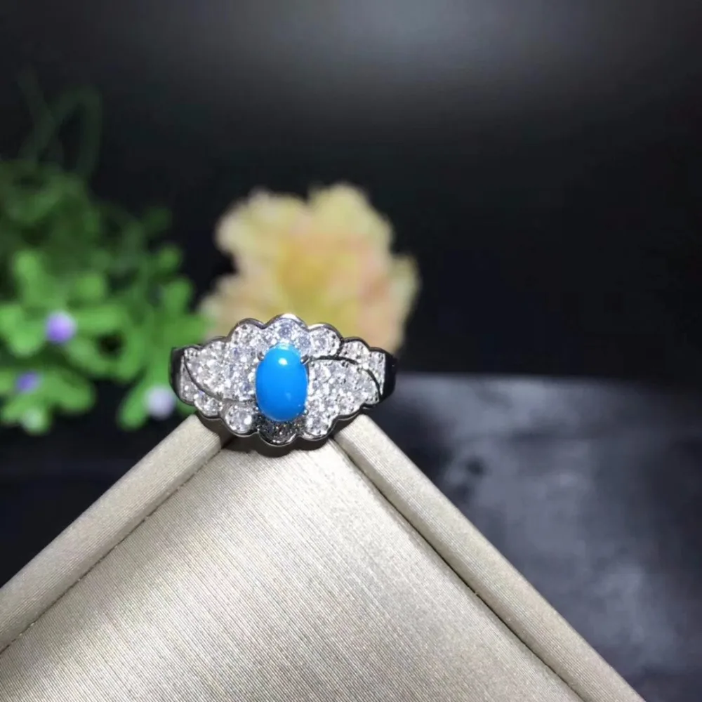 Gamtos mėlyna turkio spalvos žiedas, retų brangakmenių, išskirtinį stilių, 925 sterlingas sidabro, ponios išskirtinis žiedas