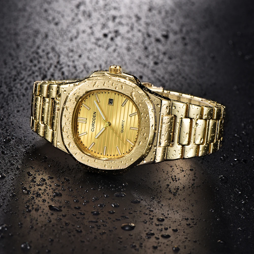 Didelis Markės Prabangių Laikrodžių Mens Lydinio Juostos Gold Verslo Kvarciniai Laikrodžiai Vyrams Kalendorius Laikrodis Montres de Marque de Luxe 1520G
