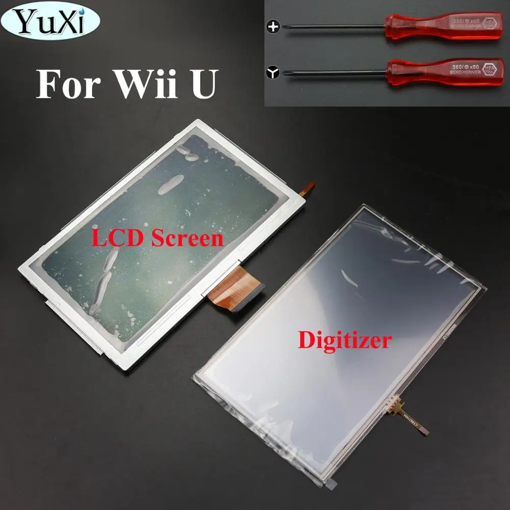 YuXi Jutiklinis Ekranas skaitmeninis keitiklis su kryžiaus Y tipo Įrankiai, Stiklo LCD Ekranas, Tinka Nintendo Wii U wiiu Gamepad remontas, dalys