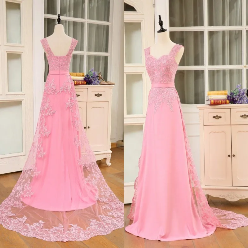 Nekilnojamojo Vaizdai Bridesmaid Dresses Ilgai Pigūs Off Peties Nėrinių Appliques Linijos Vestuvių Svečių Suknelė Rožinės spalvos Tarnaitė Garbės Suknelė