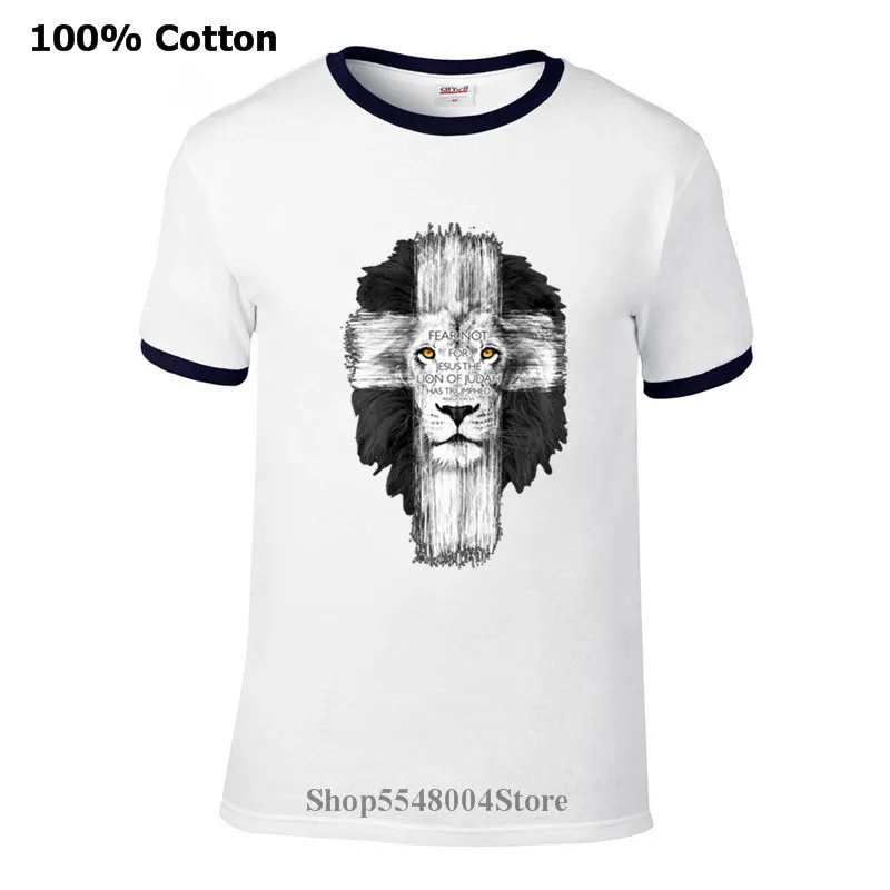 Nauji vyriški Jėzus Kerusso Prekės Krikščionių T-Shirt Liūtas Kryžiaus nebijok Harajuku Streetwear Marškinėlius Atsitiktinis Tikėjimo Trumpas Rankovės Marškinėliai