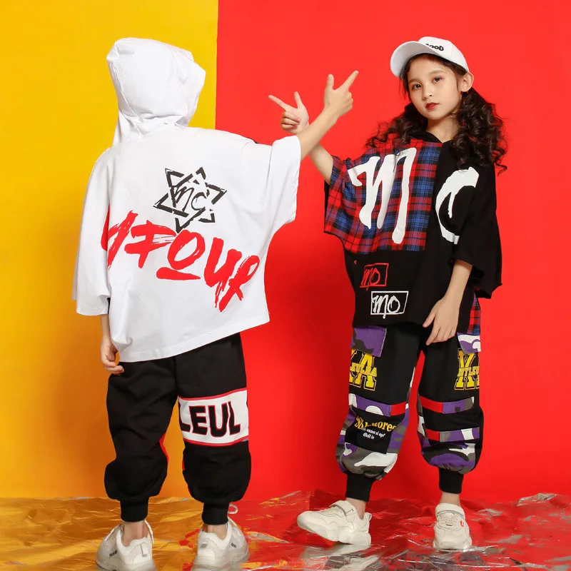 Berniukas Hip-Hop Grafiti Hoodie Jogger Ziajać Mergina Šokių Drabužiai 2 Vnt. Rinkinys Vaikams Batwing Rankovės Apranga Paauglių Džiazo Kostiumas Streetwear
