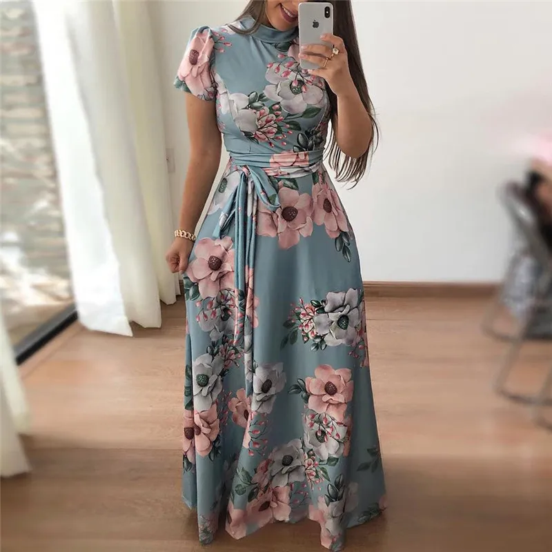 Rogi Rudenį Moterys Maxi Suknelė Gėlių Spausdinti Boho Paplūdimio Suknelės Moterų Golfo Šalies Ilga Suknelė Plus Size Vestidos Verano 2020 M.