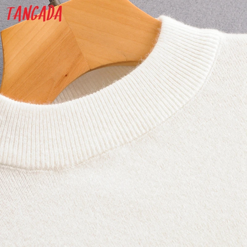 Tangada korėja elegantiškos moterys baltas megztinis golfo Blyksnius Rankovės derliaus ponios trumpas stiliaus megzti megztinis viršūnes SY242