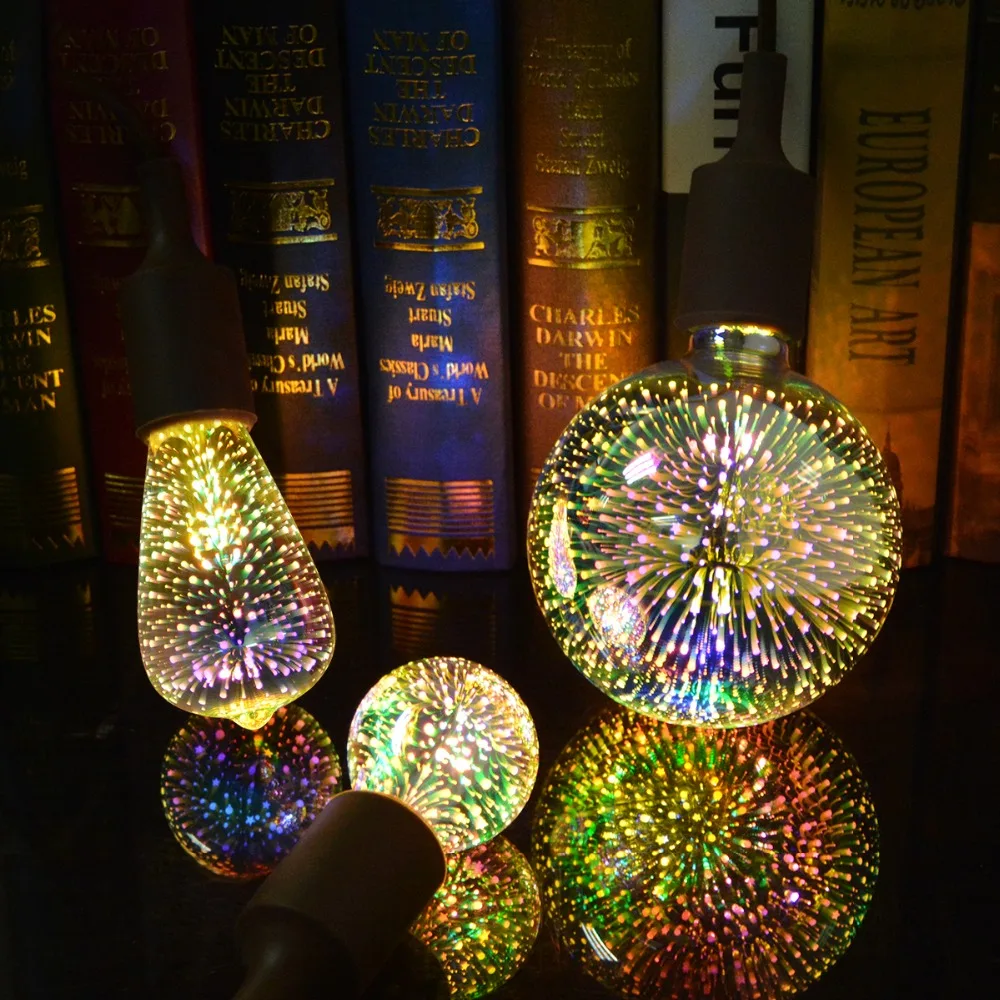 Kūrybos LED 3D Naktį lemputė E27 110V, 220V LED 3D Fejerverkų šviesos Lemputės Atostogų Kalėdų Senovinių Namų Puošybai lempos A60 G80 G95