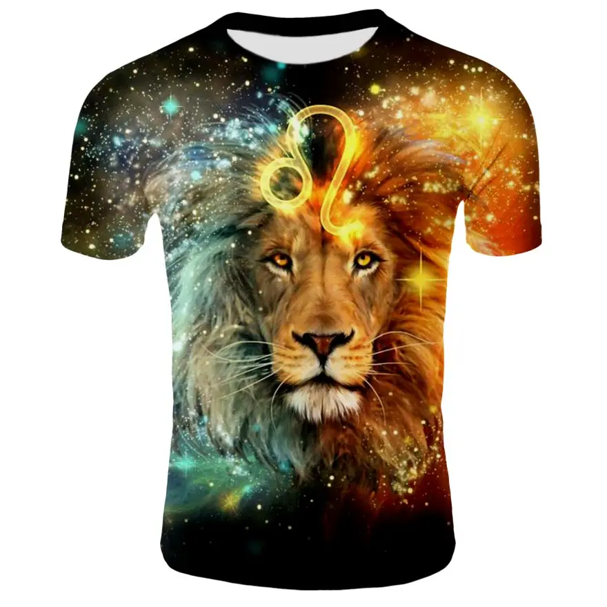 2020 naujas vyrų 3D spausdinimo spalva liūtas T-shirt įdomu spausdinimo mados top marškinėliai