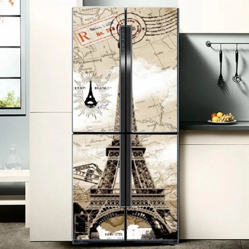 Kūrybingi Paryžiaus Modelis lipnios Vinilo Šaldytuvas Lipdukai Freskos Derliaus Šaldytuvas Lipdukas Durų Padengti Virtuvės Baldai, Dekoras