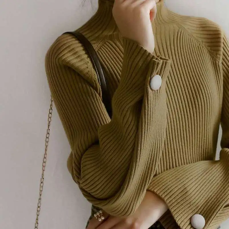Vintage Megztinis Moterims, Elegantiškas Megztas Megztinis Moteriška Golfo Ilgomis Rankovėmis Atsitiktinis Korėjos Trikotažas Rudenį 