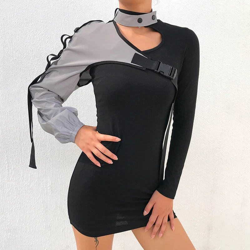 Rockmore Gotikos Atspindintis Halterneck Ilgomis Rankovėmis Moterims Kailis Su Sagtimi Streetwear Moterų Apynasrio Paltai Mados Outwear Rudenį