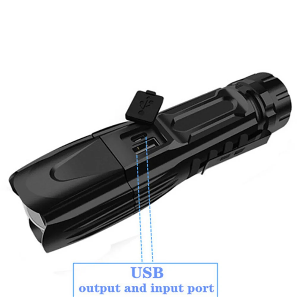 Didelės galios Priartinimas LED žibintuvėlis xhp-90 palaiko USB įkrovimo įvesties ir išvesties pen, saugos plaktukas ir stiprus šviesos žibintuvėlis