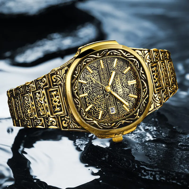 Mados kvarciniai laikrodžių vyrams, Prekės ONOLA prabangus Retro aukso nerūdijančio plieno žiūrėti vyrų aukso mens watch reloj hombre