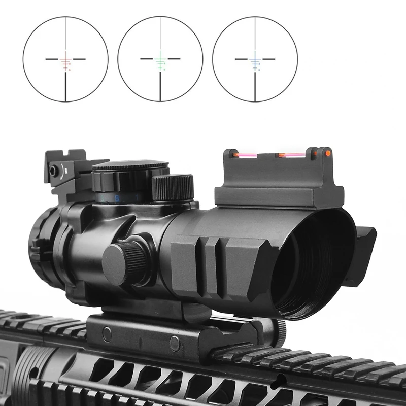 Taktinis 4X32 Riflescope Raudonos, Žalios Ir Mėlynos W/ Tri-Apšviestas Tinklelis Fiber Optics Akyse Šautuvas Apimtis Airsoft Medžioklė