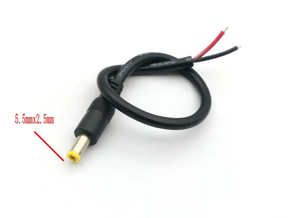 10VNT 2.1 mm (2.5 mm) x 5.5 mm DC Maitinimo Male Plug 18AWG LAIDAS 27cm