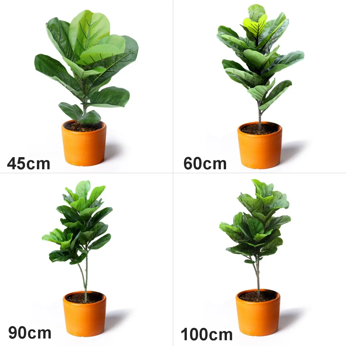 4 Dydžių Plastikinių Dirbtiniai Augalai Ficus Lyrata, žali Lapai Vazoninių Augalų Buveinės Vestuvės 