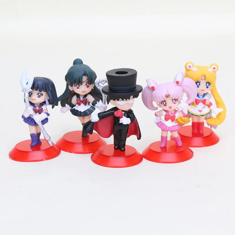 5vnt/set Q Vizija Sailor Moon Usagi Tsukino Čiba Mamoru Chibiusa PVC figūrėlių, žaislinių 5cm