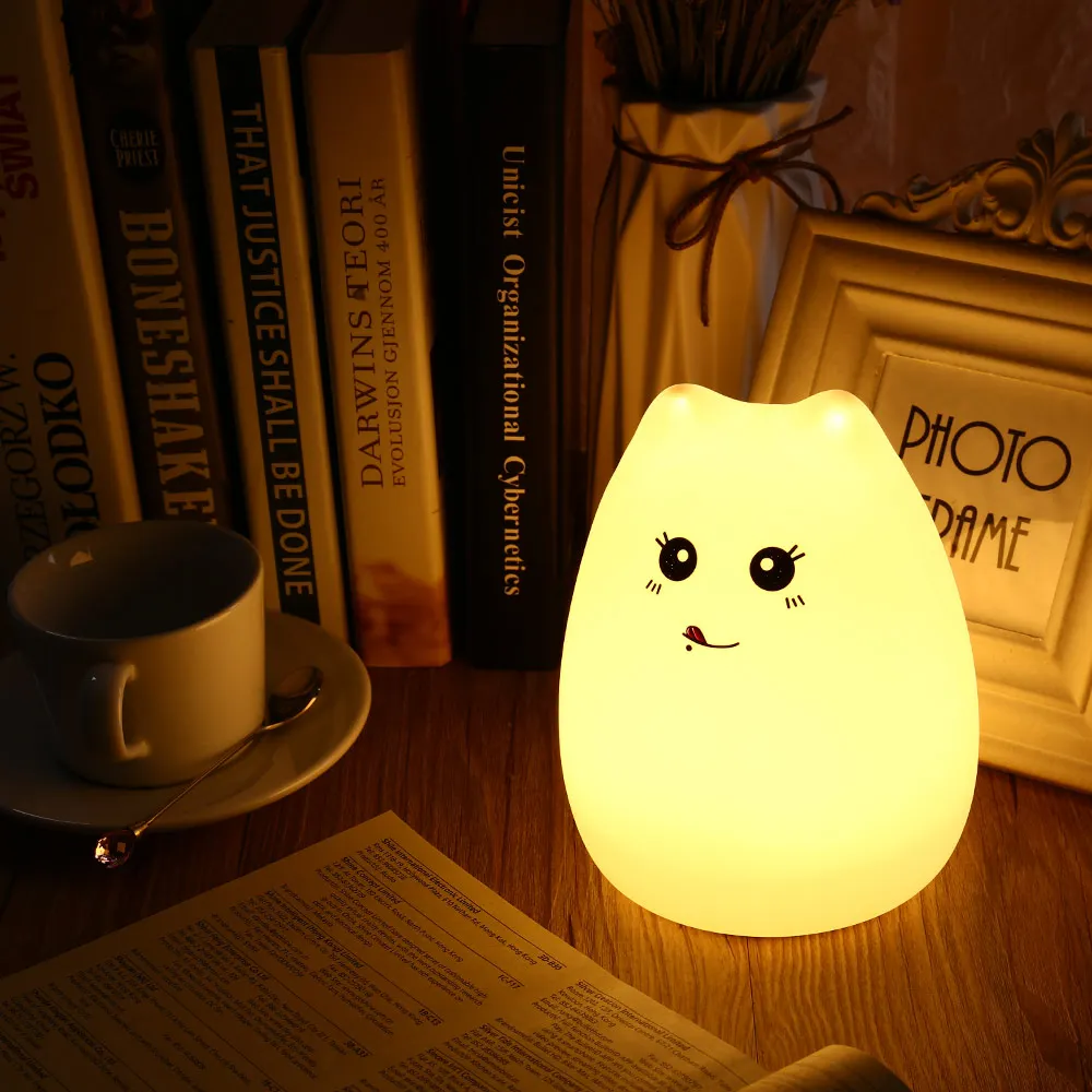 Spalvinga Cute Kačių Silikono Naktį LED Lemputė USB Įkrovimo Palieskite Jutiklį, šviesos Vaikai Naktį Lempos Miegamajame Šviesos vaikas Dovana