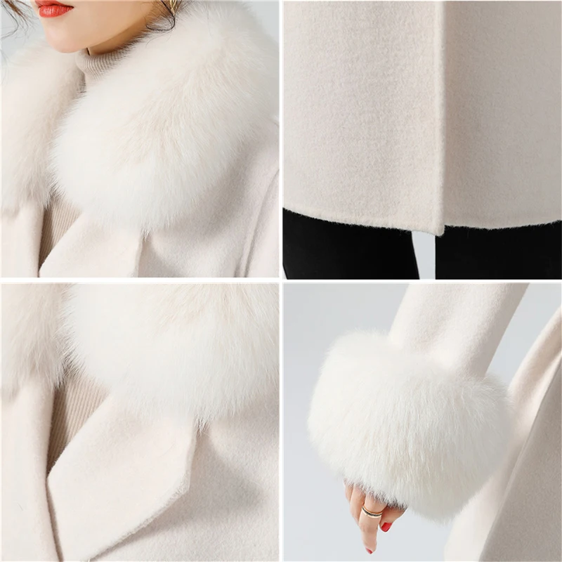 Pudi moterų žiemos realių kailiai, kailio striukę su lapės kailio apykaklės, rankogaliai 2020 Ins karšta mergina per dydžio vilnos mišiniai fox fur parko Z20096