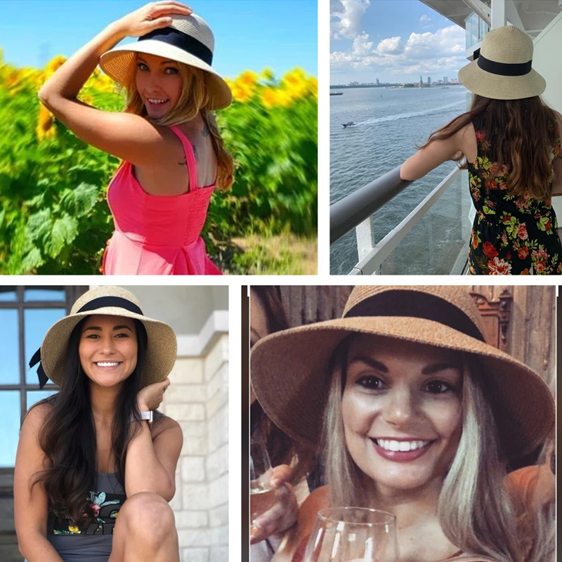 FURTALK Vasaros Skrybėlę Moterų Paplūdimio Šiaudų Skrybėlę Panama nuo Saulės Skrybėlę Platus Kraštų Kibirą UV Apsauga Dangtelis su peteliškę chapeu feminino 2020 m.
