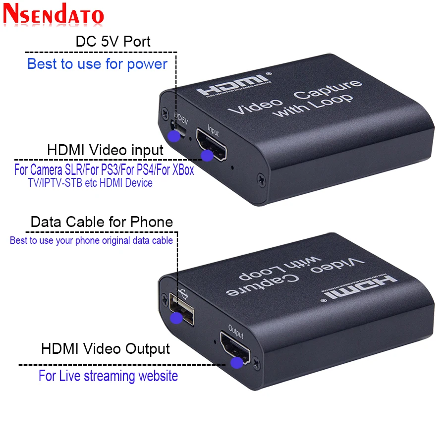 4K USB 2.0 HDMI Vaizdo plokštė Užfiksuoti Grabber Įrašyti Dėžutė Su Kilpą PS4 Žaidimas DVD vaizdo Kamera, HD vaizdo Kameros Įrašymo PC Live Transliacijos