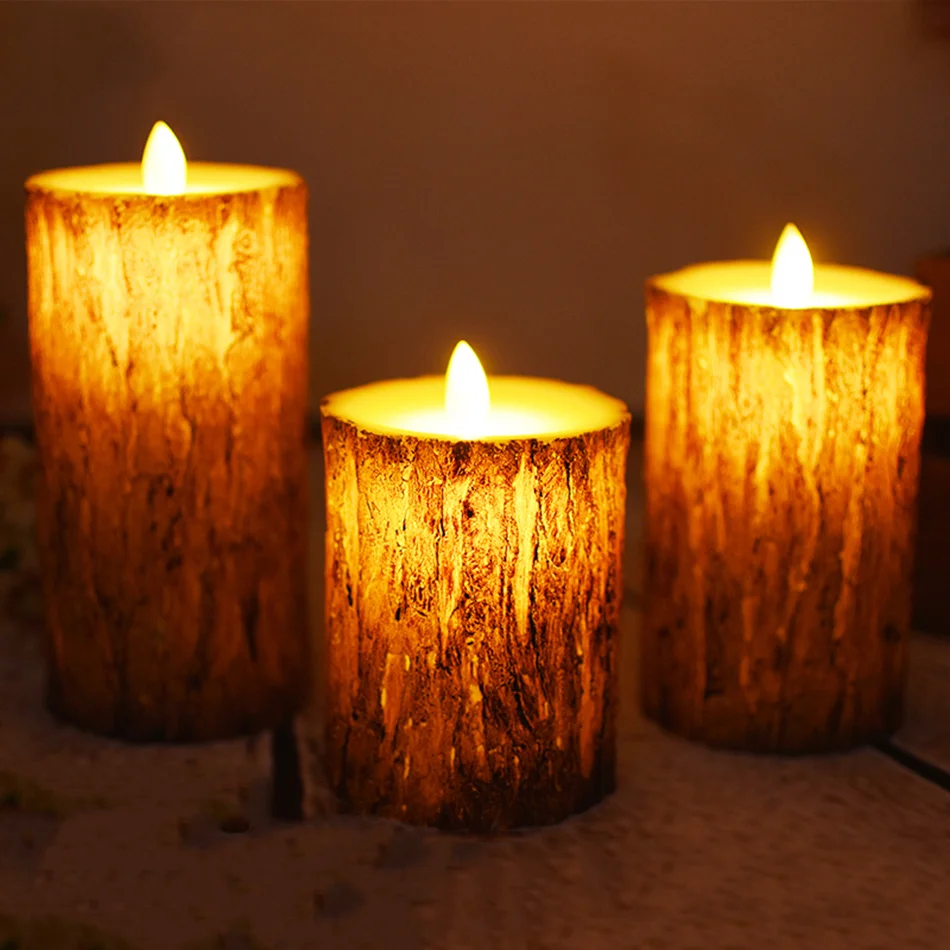 Unikalus pušies medžio apdaila led vaško žvakė su šokančia liepsna,Kalėdos/Kalėdų žvakių šviesoje dekoratyviniai/naujiena led šviesos naktį