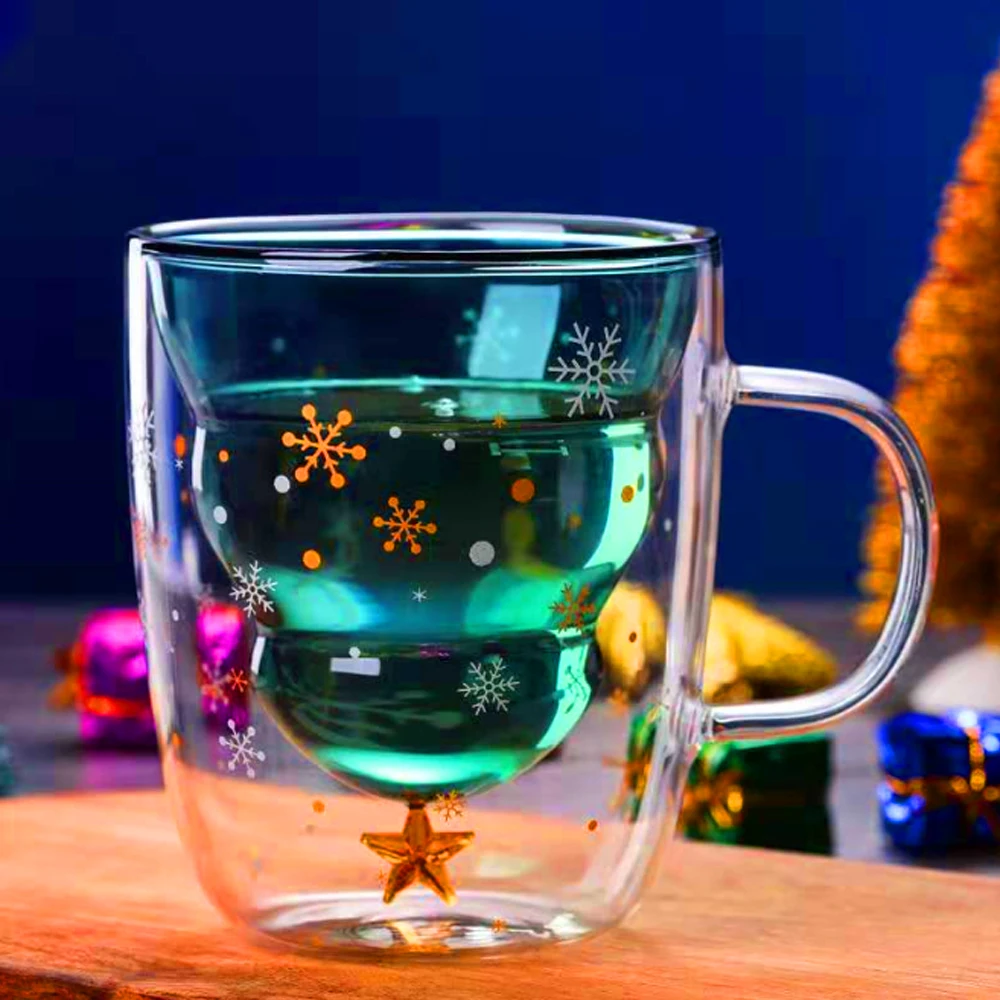 2020 Kūrybos Kalėdų Puodelis Boro Silikatinio Stiklo, Kalėdų Eglutė Žvaigždučių Taurės Aukštos Temperatūros Dvigubas Vandens Puodelį Šalis Kalėdos Dovanas