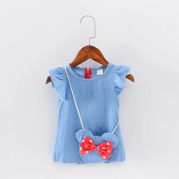 Kūdikių mergaičių suknelė iki 2017 m. vasaros 1 metų gimtadienio Džinsinio audinio drabužiai naujagimiams, vaikams, drabužiai, trumpas rankovėmis suknelės mickey atlikti maišelis
