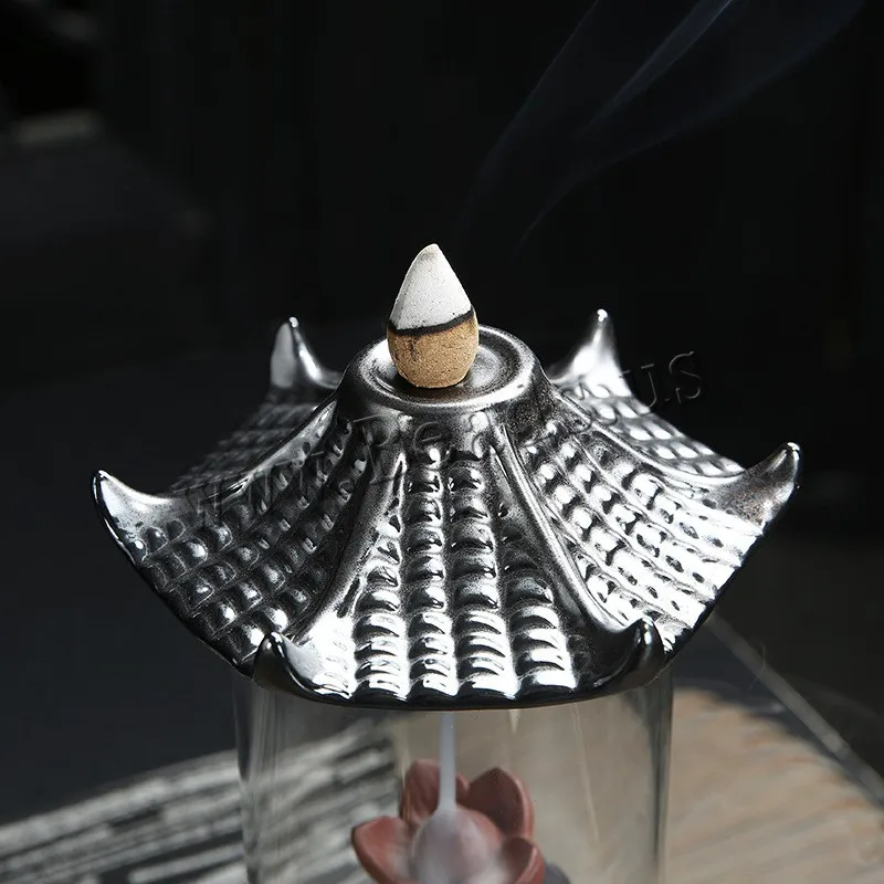 Pagoda Formos Moliuskui Smilkalų Degiklis Su Akrilo Apsaugine Danga Keraminės Dūmų Krioklys Smilkalai, Aromatinės Savininko Namų Dekoro