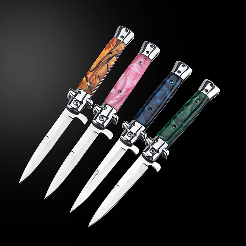 AKC sulankstomas peilis vaivorykštė 7 spalvų pasirinktinai fiksuotu 400C medinė rankena surinkimo dovana EDC apsaugos priemonė