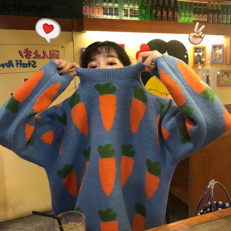 Puloveriai Moterims Spausdinti Megzti Korėjos Stiliaus Studentų Madinga Kawaii Harajuku O-Kaklo Laisvalaikio Aukštos Kokybės Moteriški Megztiniai Chic