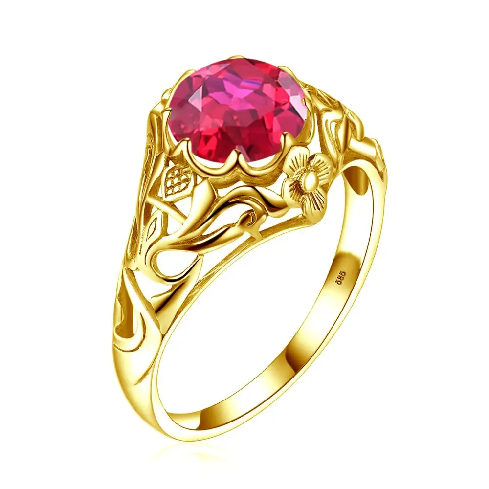 Szjinao Nekilnojamojo 14K Aukso Žiedas Moterims Prabangių Sužadėtuvių, Vestuvių Žiedai Gėlių Brangakmenių Raudona Korundo Blizga Dizaino Fine Jewelry Naujas