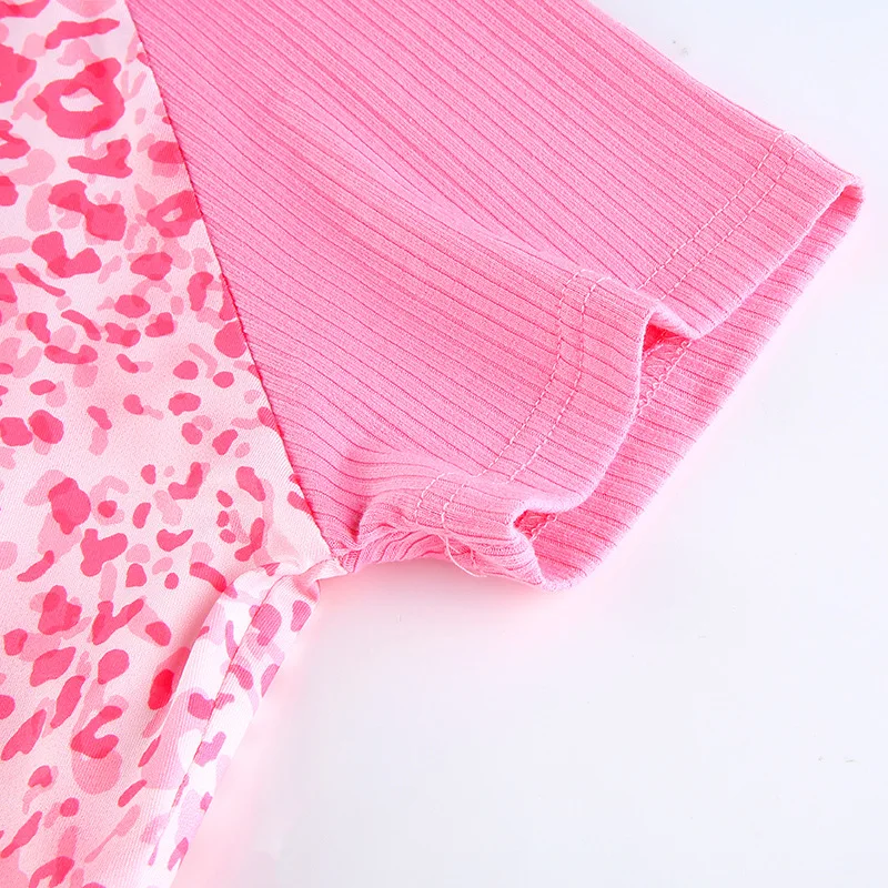Y2k Leopard Apkarpytos Viršuje Širdies Išsiuvinėti Sweet Pink Marškinėliai Moteris Harajuku Trumpas Rankovės O Kaklo Mielas Cami Viršuje Magliette Donna