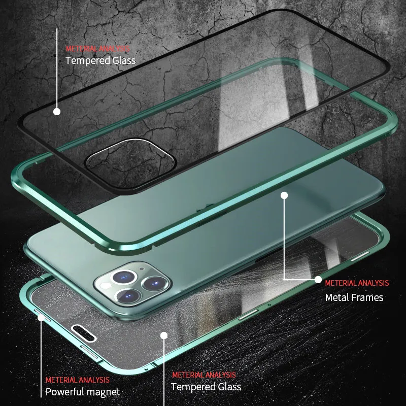 Magnetinio Grūdintas Stiklas Privatumo Metalo Atveju iphone, 11 Pro XR XS MAX X 8 7 6S 6 Plus SE 2020 Magnetas Antispy Apsauginis Dangtelis