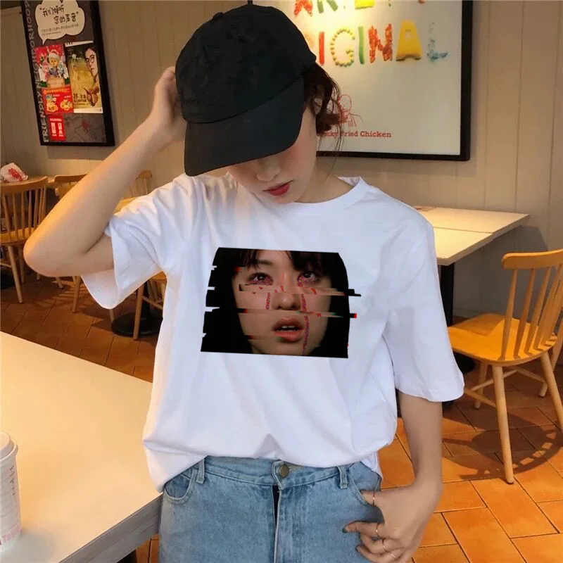 Grunge estetinės marškinėliai 2019 moterų moterų korėjos mergina marškinėlius tee marškinėliai viršuje 90s Atsitiktinis Grafika O-Kaklo Vasaros Tumblr Grunge