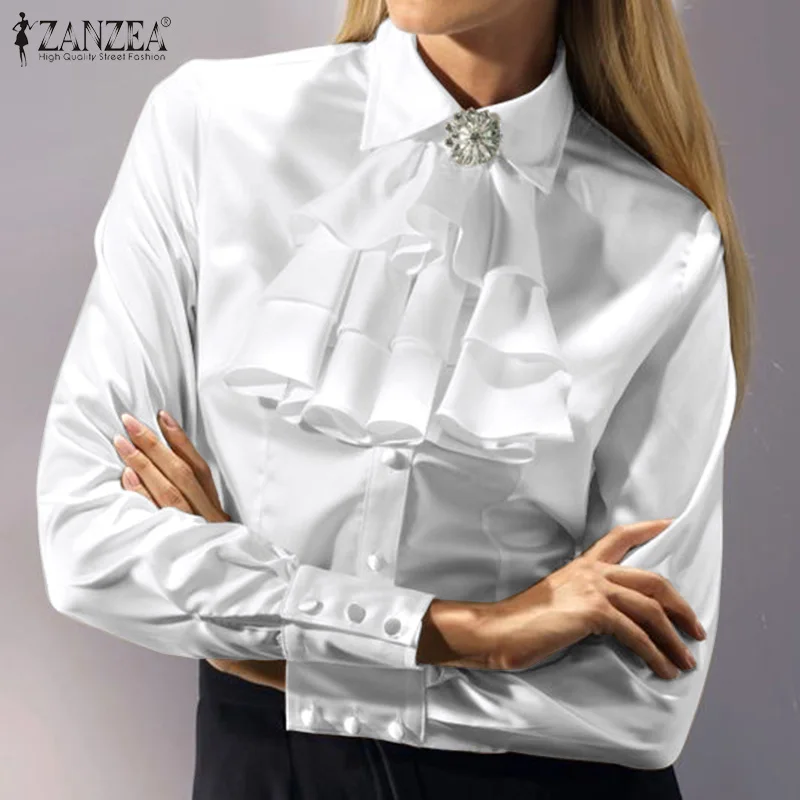 Stilingas OLIS Marškinėliai Moterims Vasaros Palaidinė ZANZEA 2021 Atsitiktinis Teismas Marškinėliai ilgomis Rankovėmis Viršūnes Moterų Lygiosios Lankas Blusas Negabaritinių Tunika