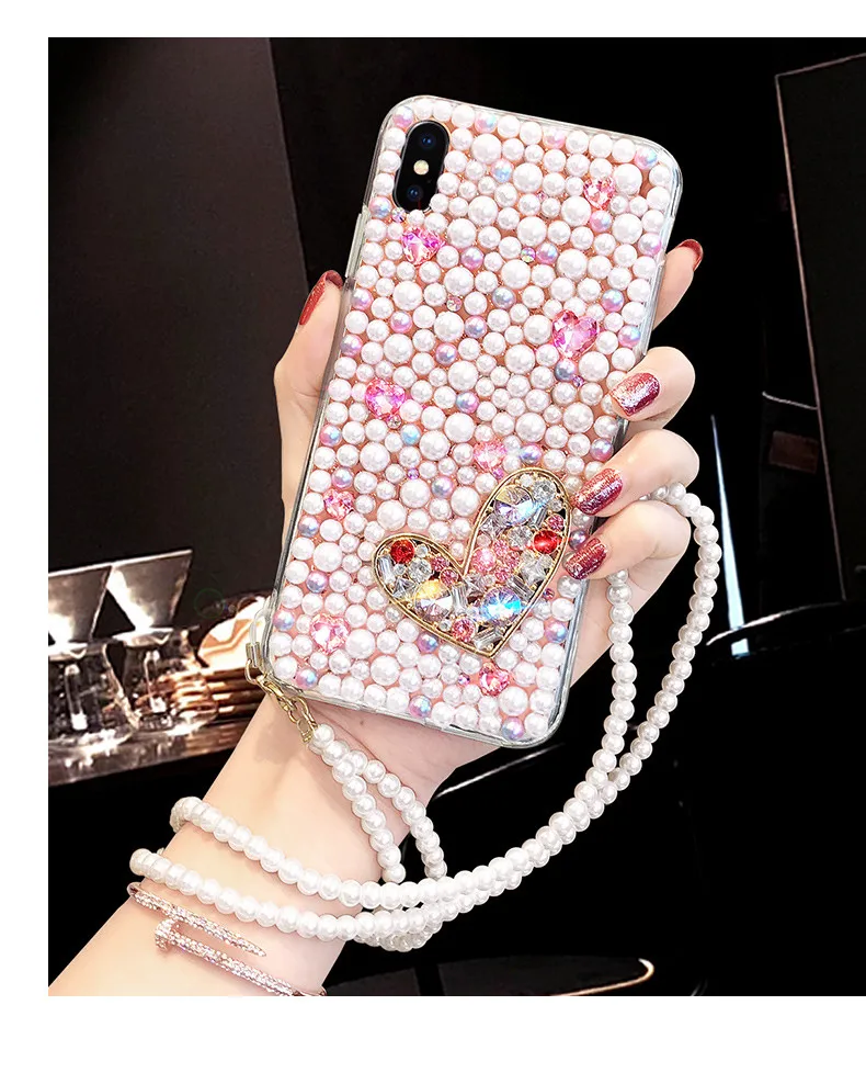 Mados Bling Crystal Pearl kalnų krištolas Telefono Padengti Deimantų Soft Case For iPhone X XS MAX XR 5S 6 6S 7 8 Plius 11 12 Pro MAX