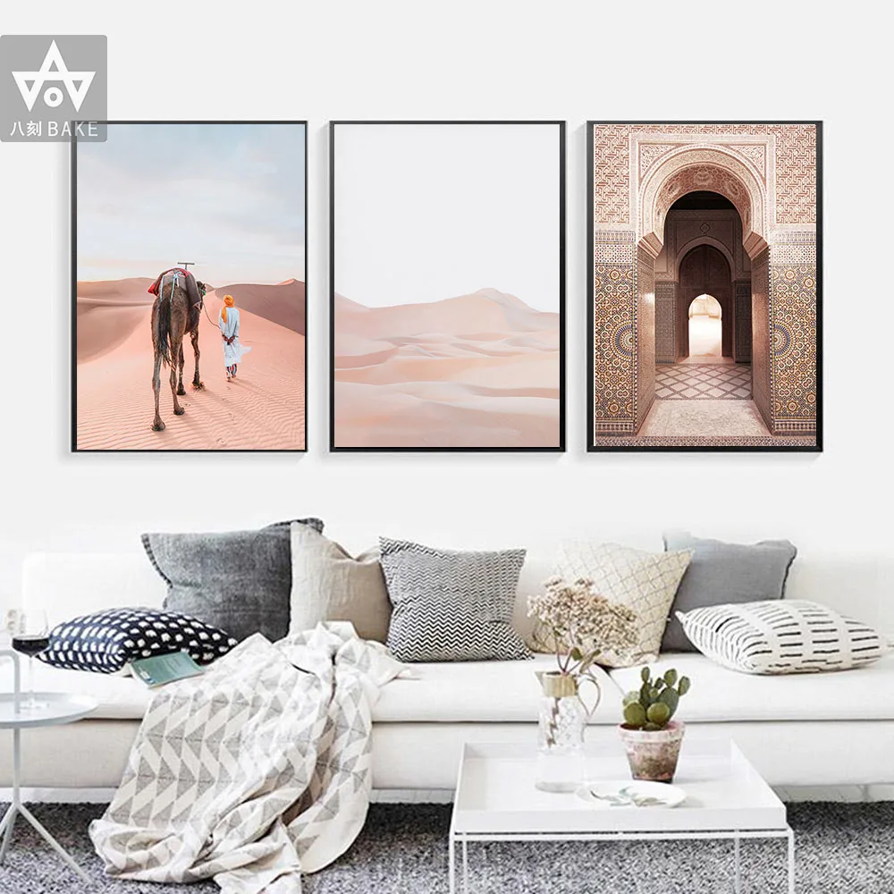 Maroko Marakešo Architektūros Dykumą Kupranugaris Boho Stiliaus Sienos Meno Tapybos Drobės Plakatai Ir Spausdina Sienos Nuotraukas, Už Kambarį
