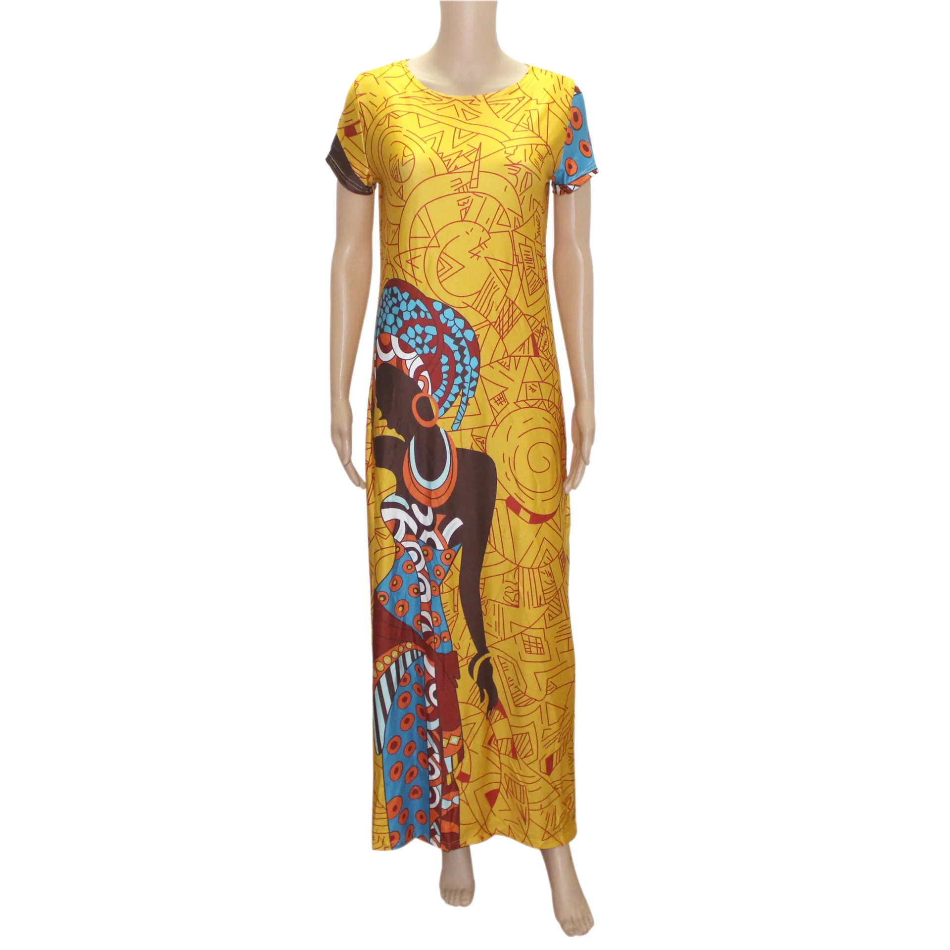 2019 naują atvykimo stiliaus afrikos moterų spausdinimo plius dydis poliesteris ilga suknelė S-XXL