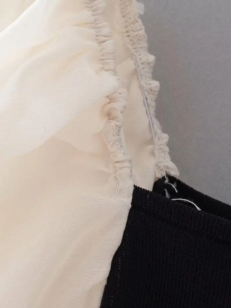 Naujas Moterų elegantiškas organza sluoksniuotos rankovėmis kratinys megzti atsitiktinis smock palaidinukė ponios prašmatnus aikštėje apykaklės feminina marškinėliai, topai
