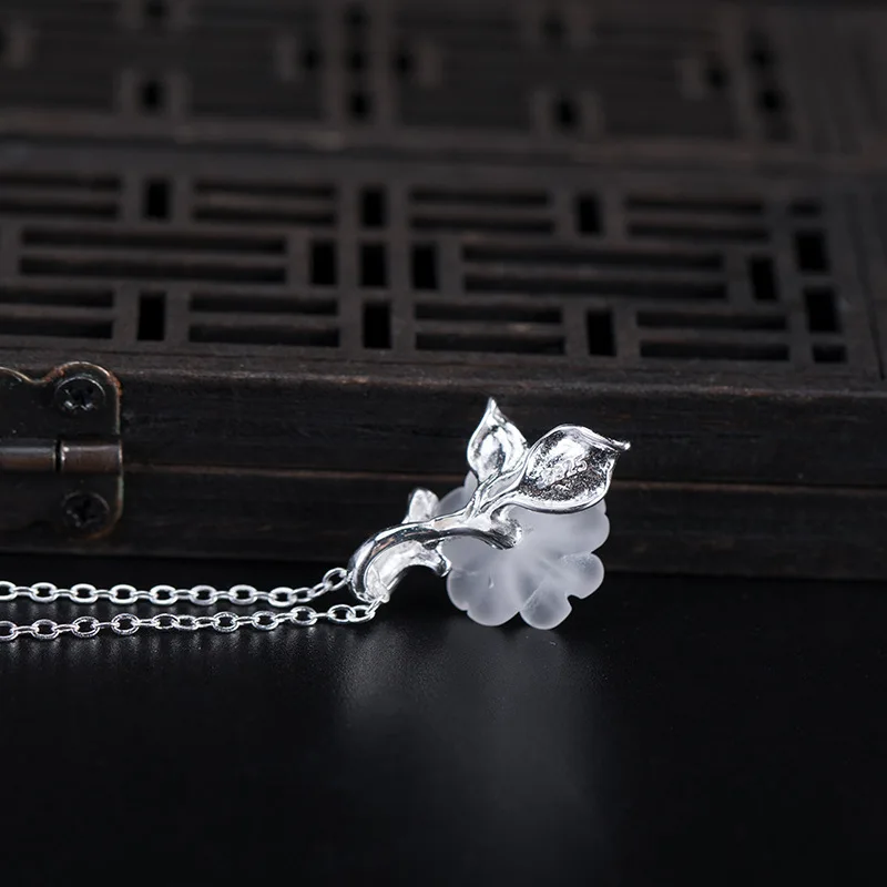 925 sterlingas sidabro Pobūdžio Kristalų Gėlių NecklacesWomen originalus rankų darbo ledi Fine Jewelry flyleaf