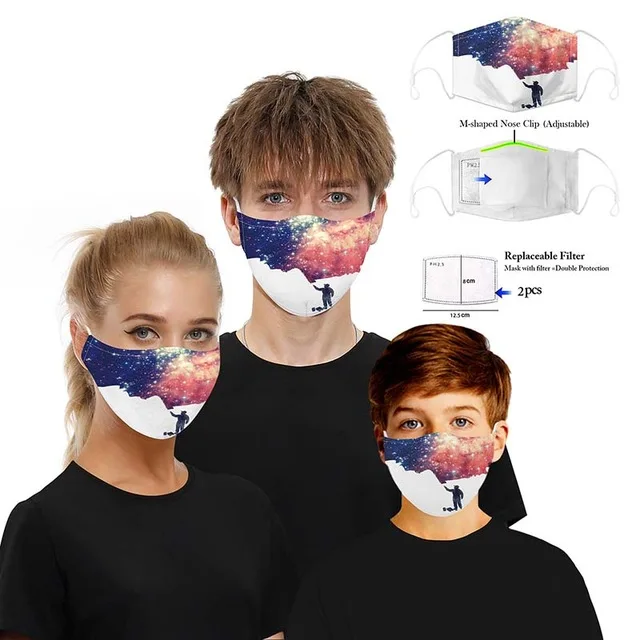 3D Atspausdintas 5 sluoksnių filtras Apsauginė Kaukė suaugusiems vaikams Dulkėms masque Gyvūnų Žvaigždėtas dangus spausdinti Filtras Kaukė mascarillas