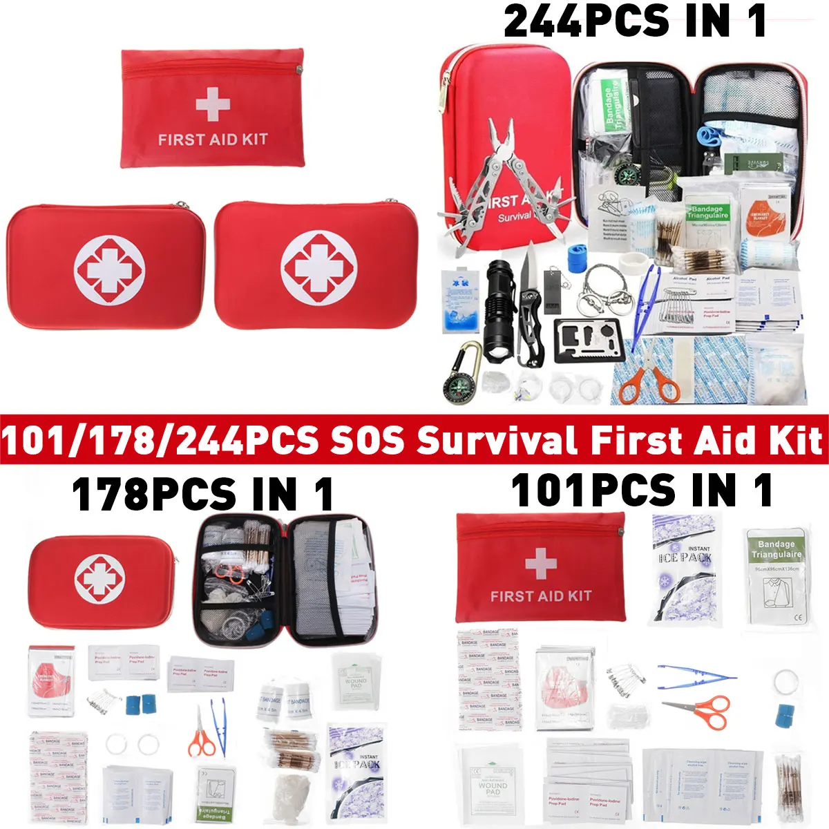 244/178/101 Vnt Pagalbos Survival Kit Mini Šeimos Pirmosios Pagalbos Rinkinys Sport Travel Kit 
