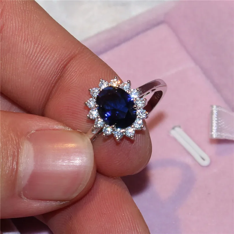 Princesė Diana Williamas Kate Middleton ' s 3ct Mėlyna Safyro Sužadėtuvių žiedai piršto Prabanga 925 Sterlingas Sidabro Žiedai Moterims