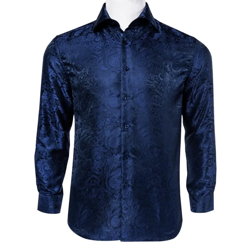 Mados Royal Blue Paisley Vyrų Marškinėliai Verslo Atsitiktinis Ilgomis Rankovėmis Slim Fit Suknelė Marškinėliai Minkštas Komfortas Vyrų Šilko Marškinėliai DiBanGu